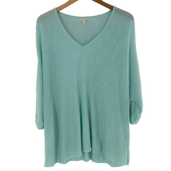 Eileen Fisher Sweaters - EILEEN FISHER Light Blue 100% Linen Knit Long Sleeve V-Neck Sweater Size XL